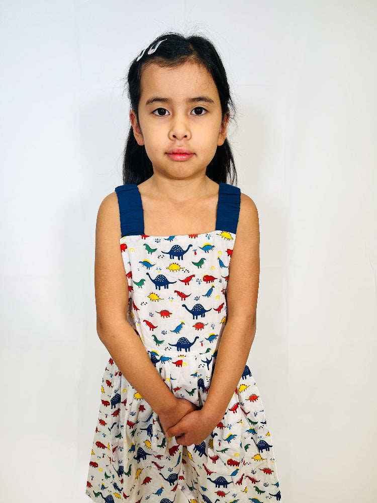 Cotton dinosaur print dress for girls