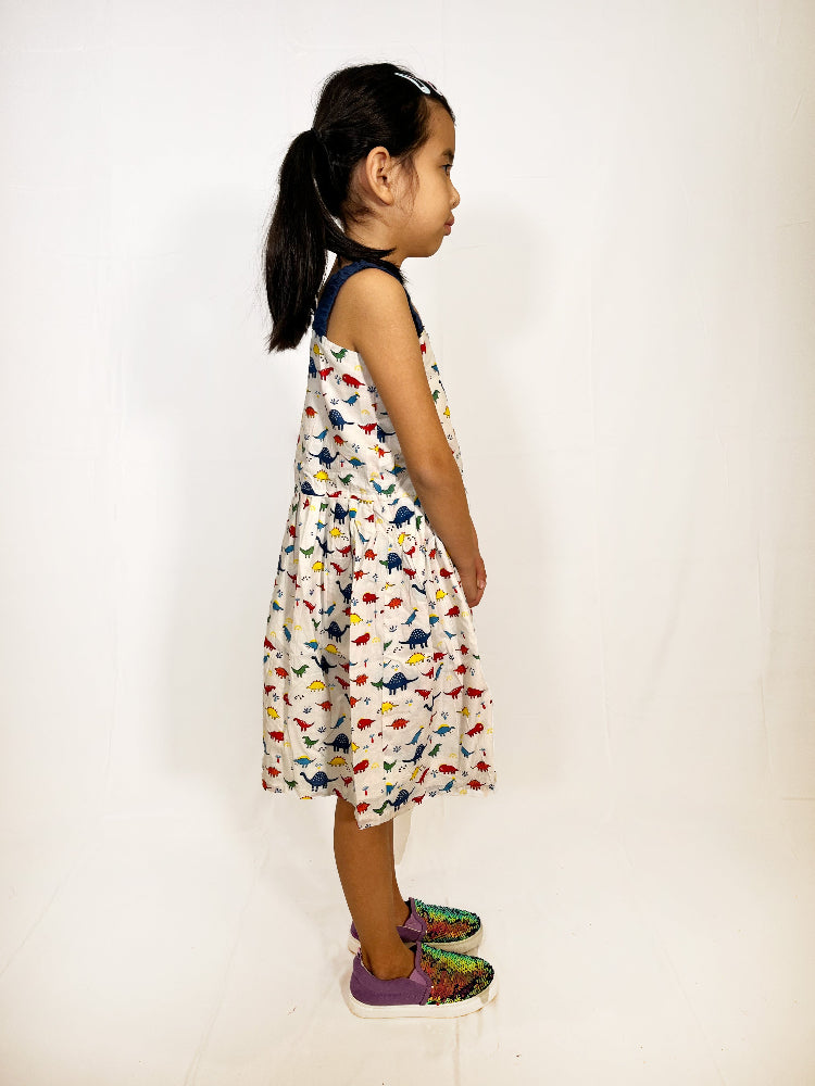 Cotton dinosaur print dress for girls