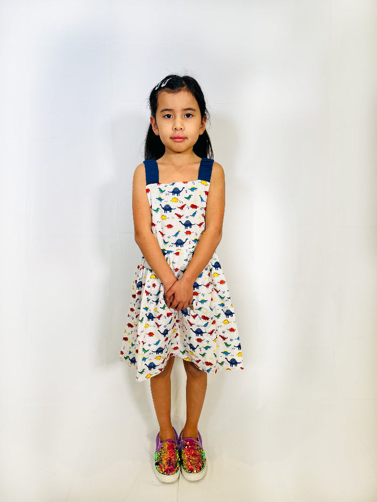 Cotton dinosaur print dress for girls