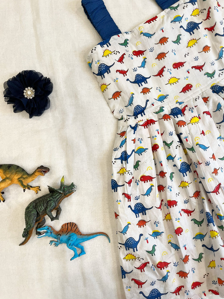 Cotton dinosaur print dress for girls