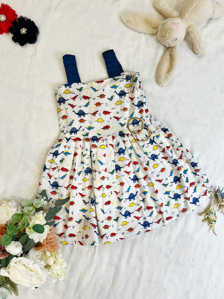 Cotton dinosaur print dress for girls