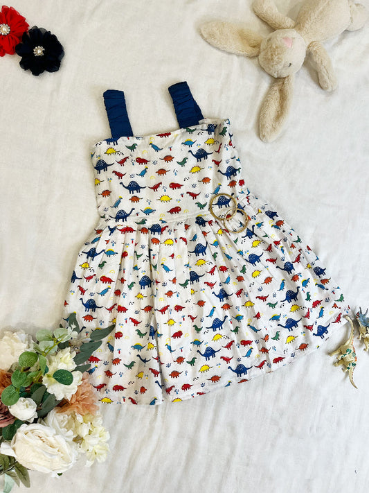 Cotton dinosaur print dress for girls