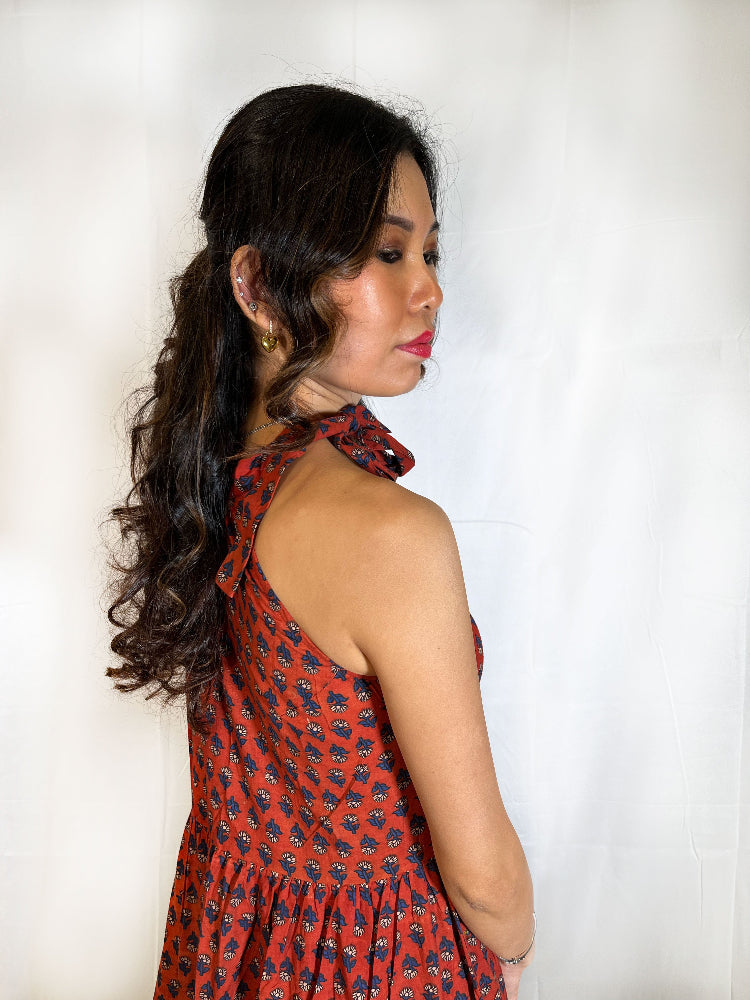 cotton hand block printed tiered dress for women