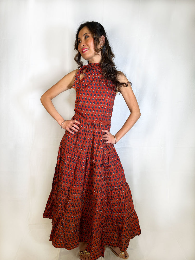 cotton hand block printed tiered dress for women