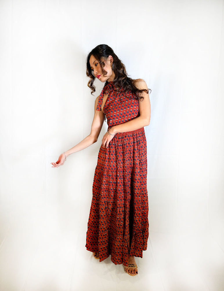 cotton hand block printed tiered dress for women