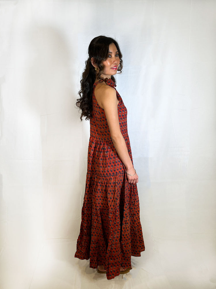cotton hand block printed tiered dress for women