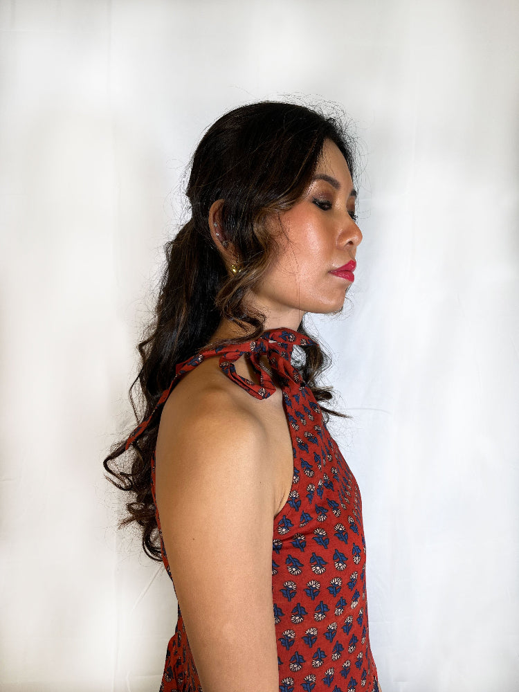 cotton hand block printed tiered dress for women