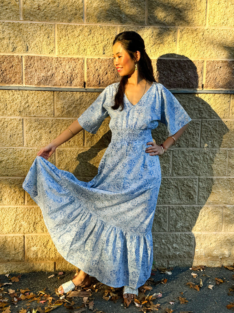 cotton floral maxi dress for women