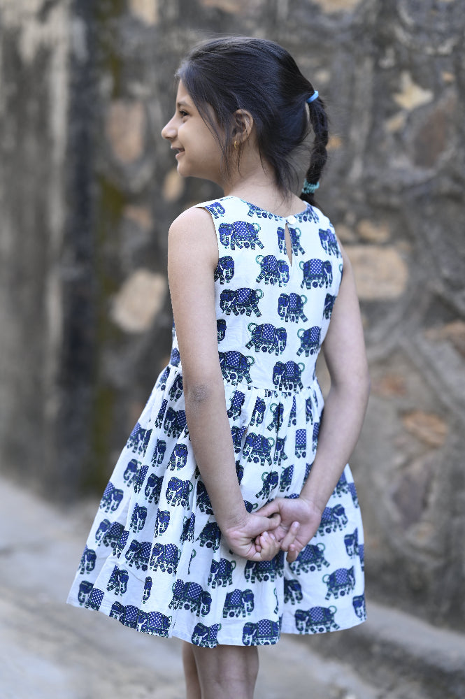 Cotton animal printed empire waist kids dress