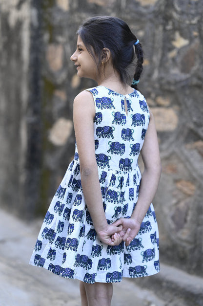 Cotton animal printed empire waist kids dress