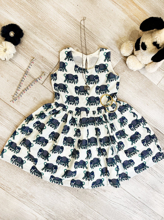 Cotton animal printed empire waist kids dress