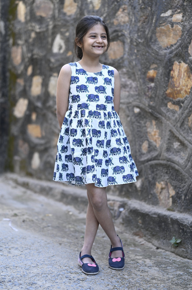 Cotton animal printed empire waist kids dress