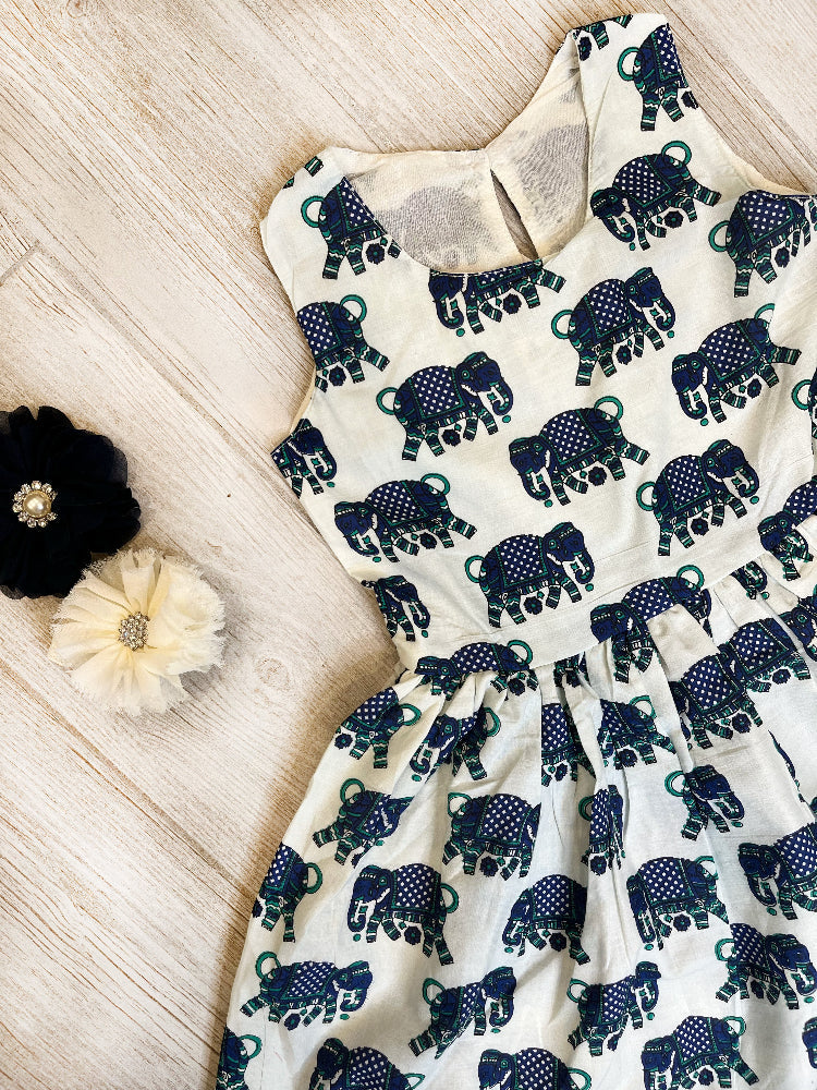 Cotton animal printed empire waist kids dress