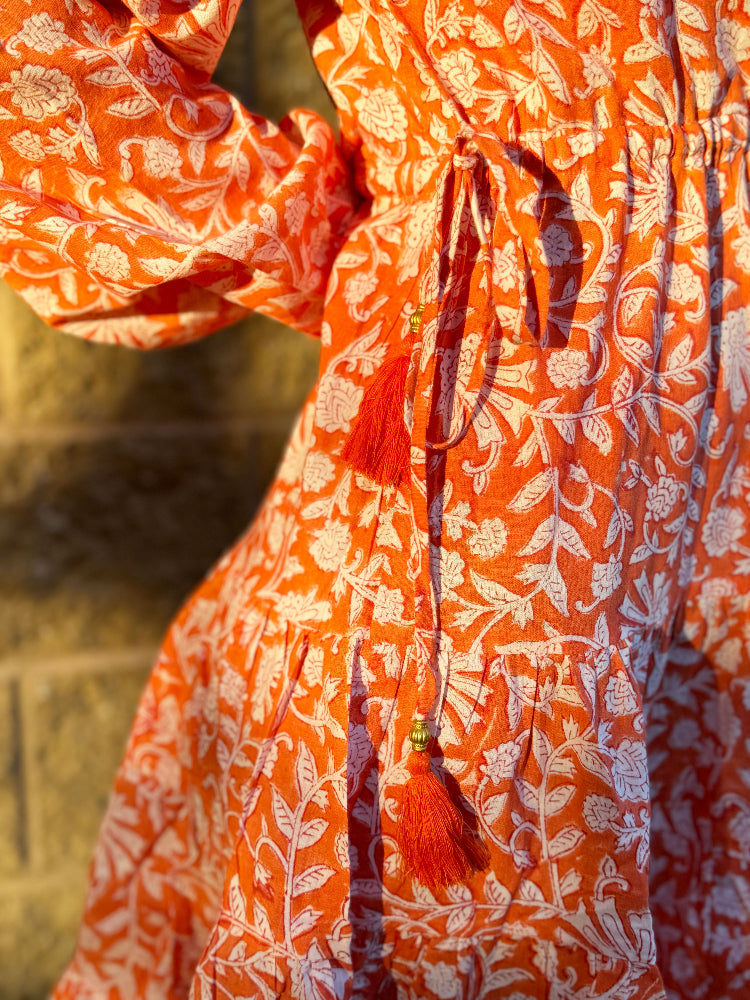 Cotton floral knee length dress for women