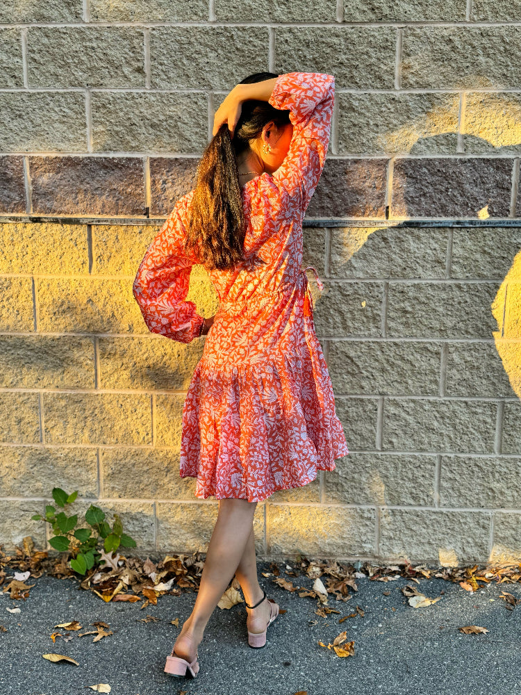 Cotton floral knee length dress for women