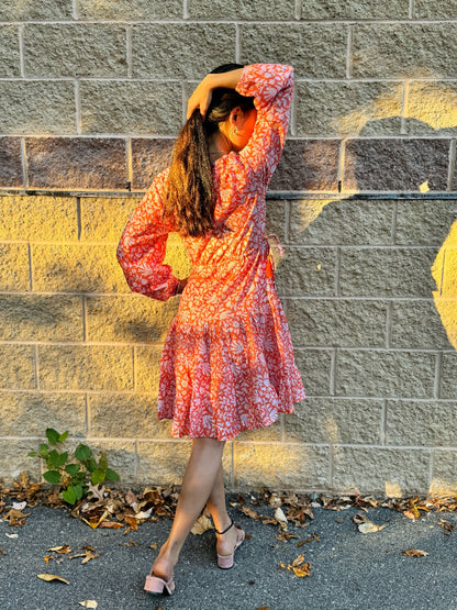 Cotton floral knee length dress for women