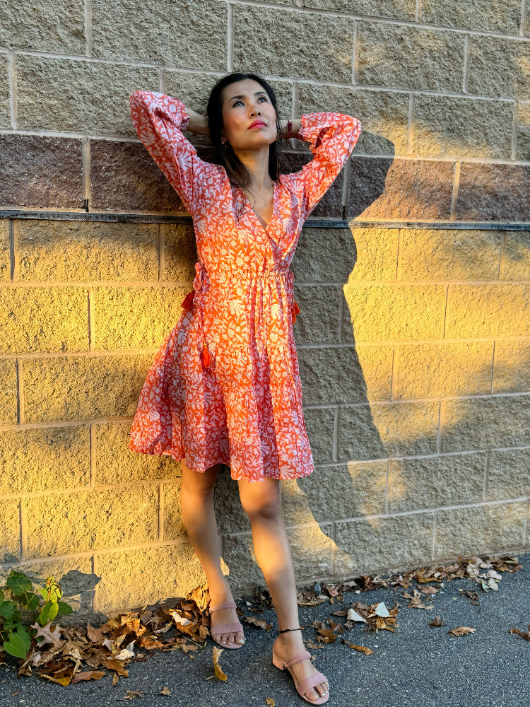 Cotton floral knee length dress for women