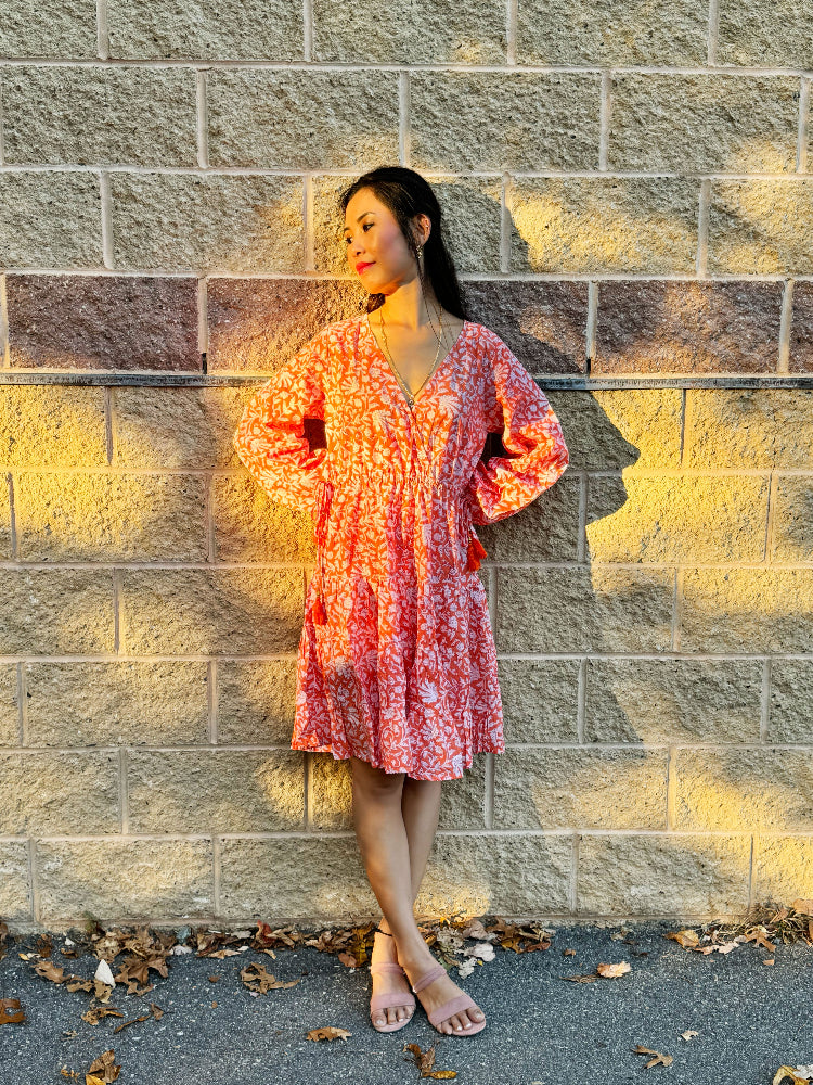 Cotton floral knee length dress for women