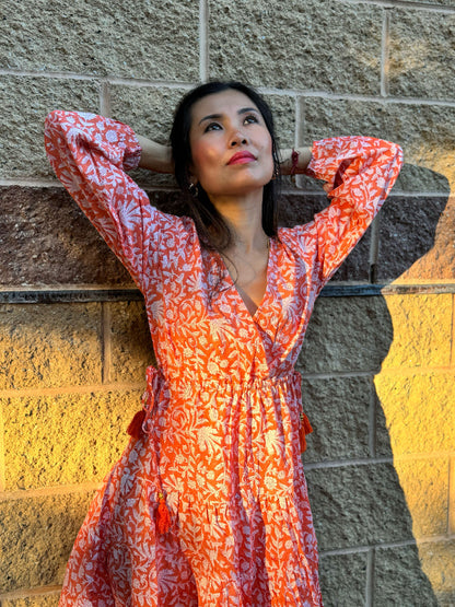 Cotton floral knee length dress for women