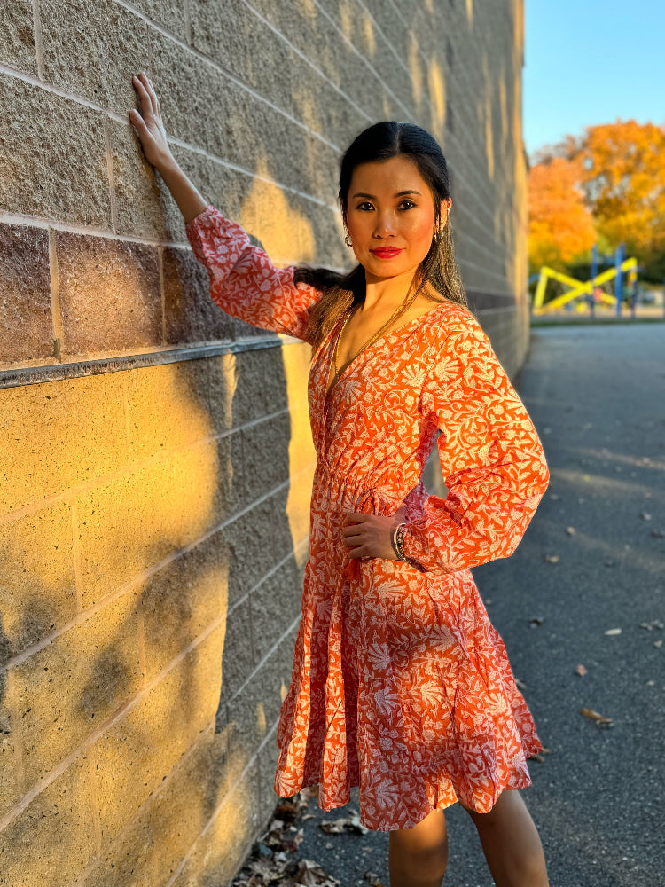Cotton floral knee length dress for women