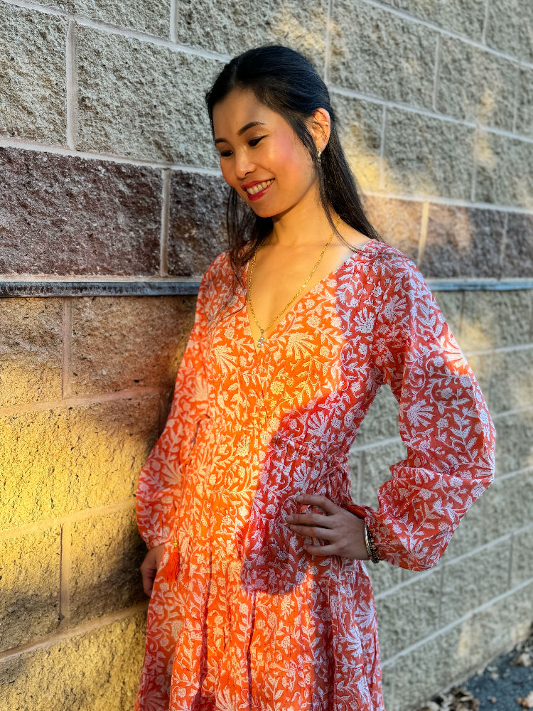 Cotton floral knee length dress for women
