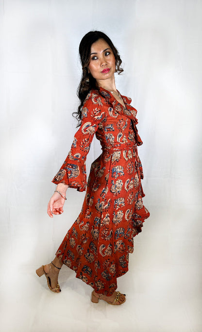 Cotton kalamkari wrap dress for women