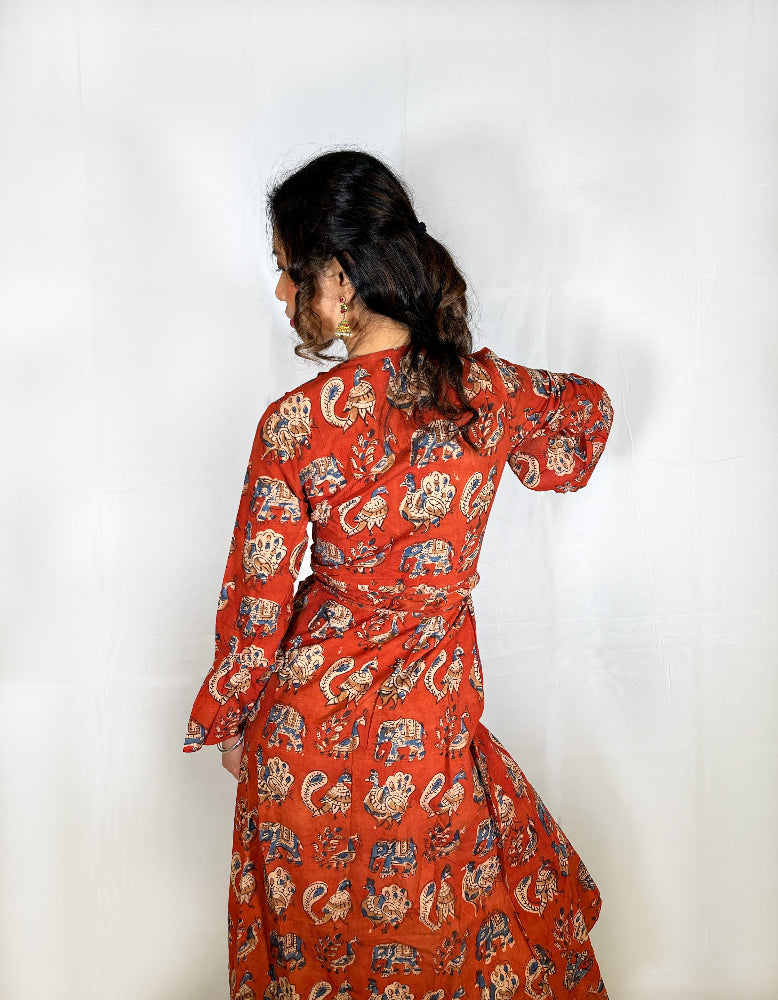 Cotton kalamkari wrap dress for women