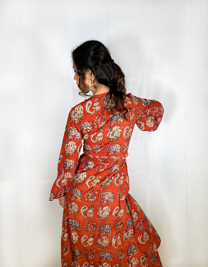 Cotton kalamkari wrap dress for women