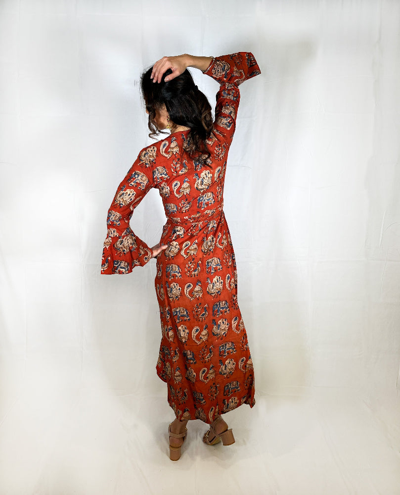 Cotton kalamkari wrap dress for women
