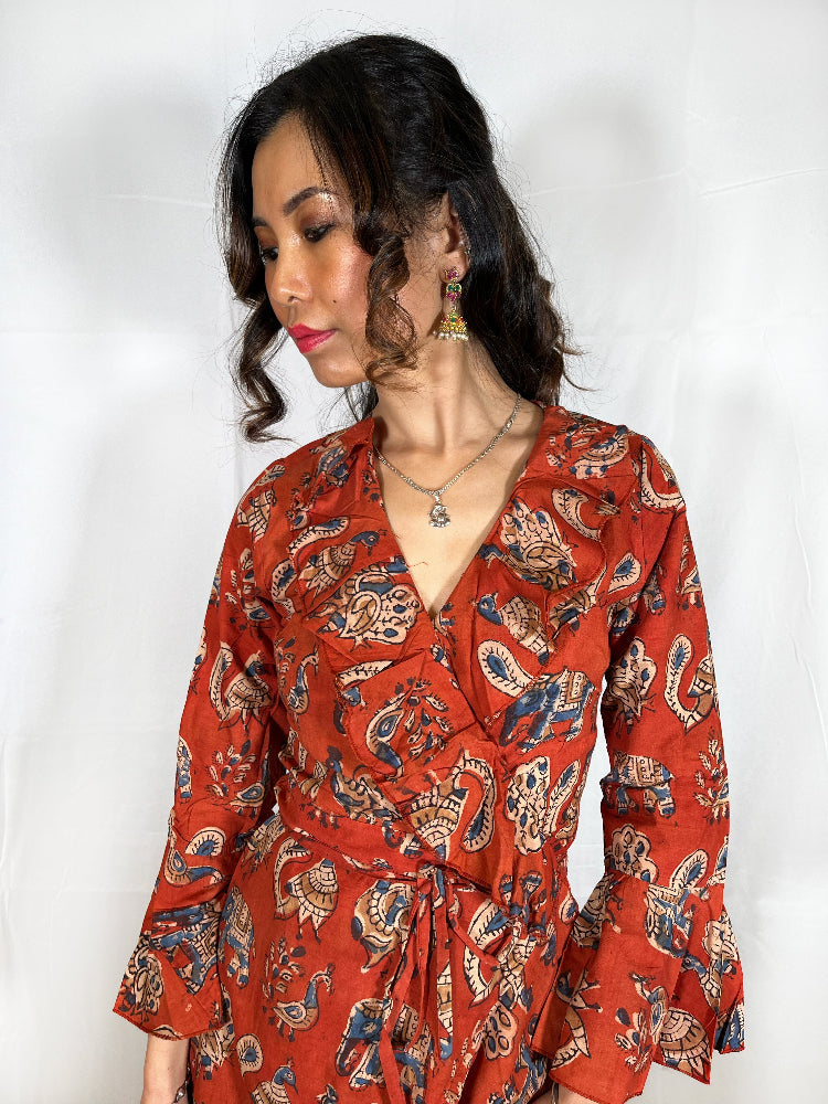 Cotton kalamkari wrap dress for women
