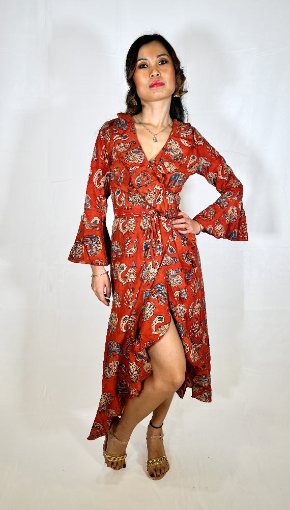Cotton kalamkari wrap dress for women