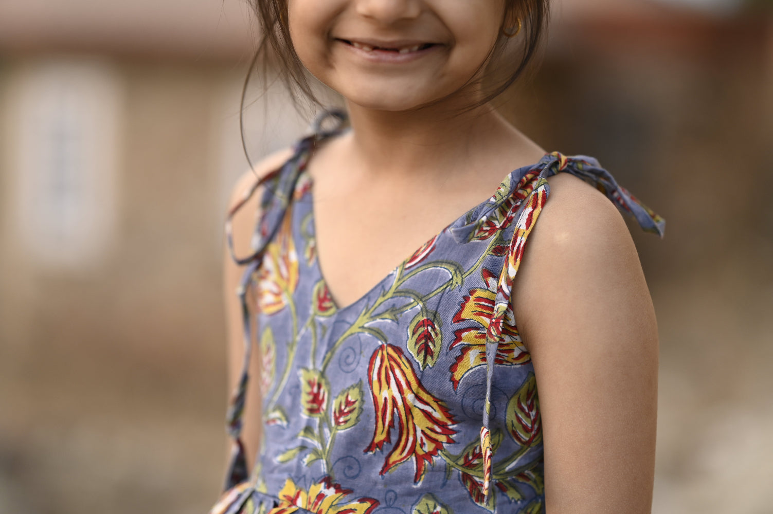 Cotton floral hand block printed dress for girls