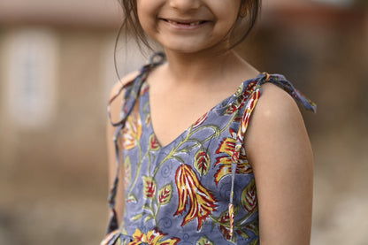 Cotton floral hand block printed dress for girls
