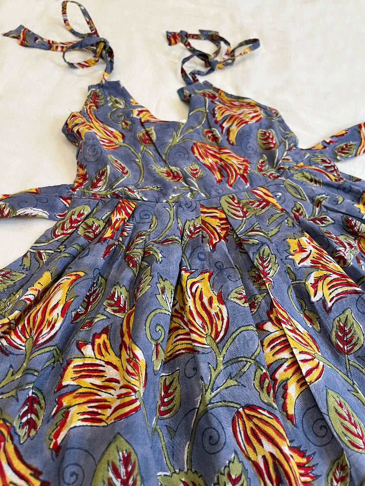 Cotton floral hand block printed dress for girls