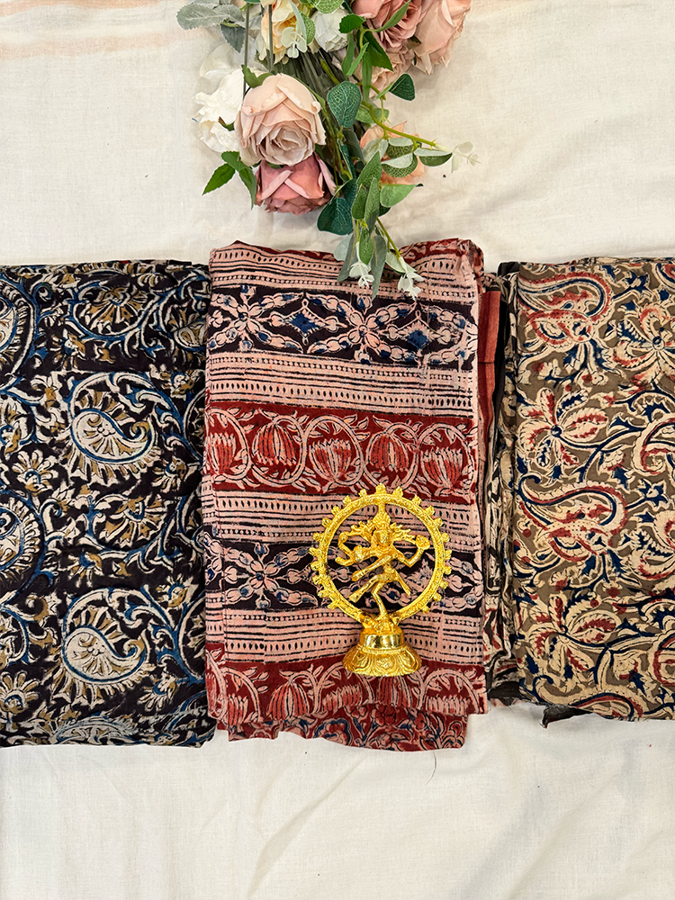 Kalamkari dance sarees with unstitched blouse piece-Cotton Dance Practice Saree  - Made specifically for Indian classical dancers, Bharatanatyam saree, Odissi saree, Kuchipudi saree