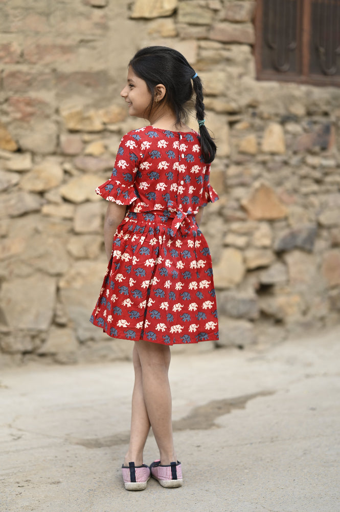 cotton tie back animal print dress for girls