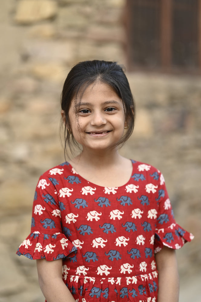cotton tie back animal print dress for girls