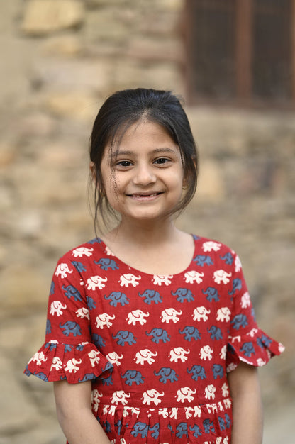 cotton tie back animal print dress for girls