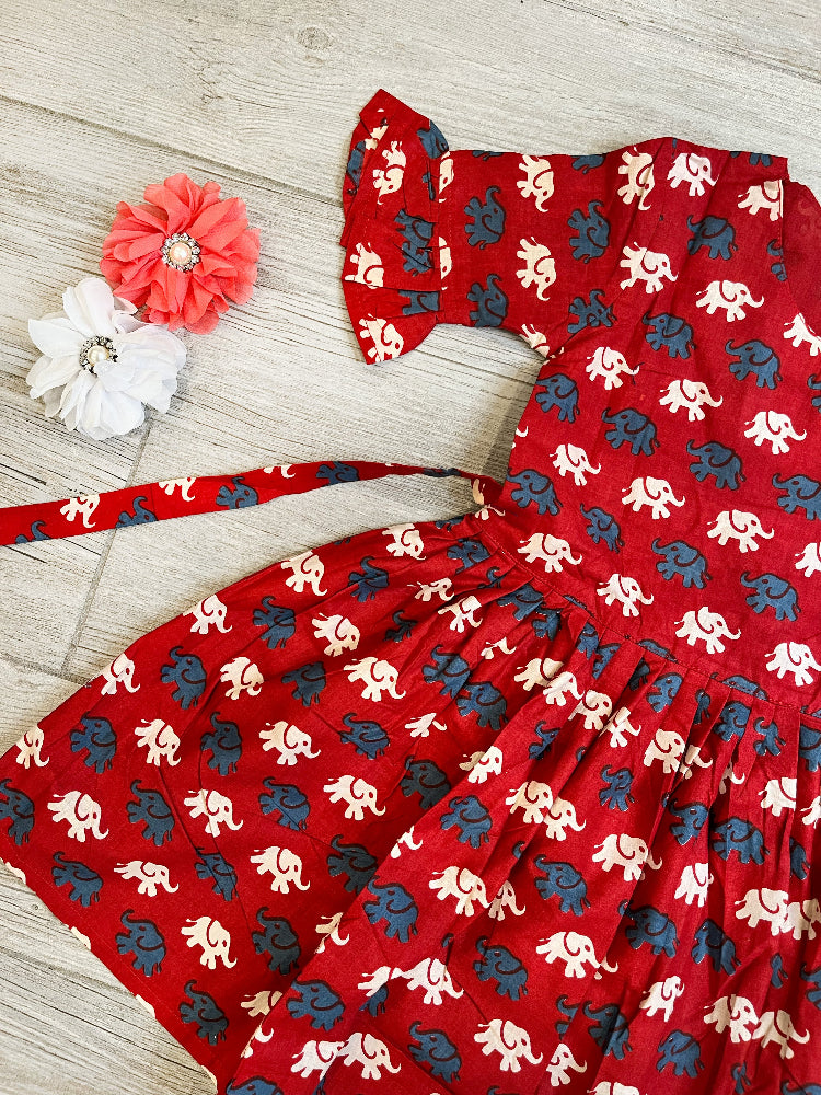 cotton tie back animal print dress for girls