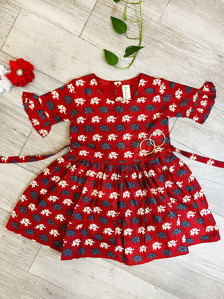 cotton tie back animal print dress for girls
