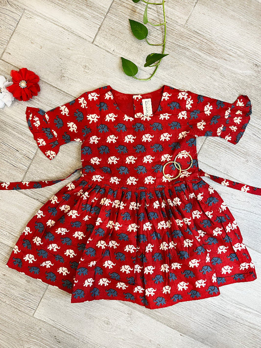 cotton tie back animal print dress for girls