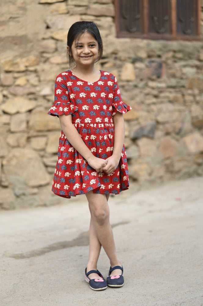 cotton tie back animal print dress for girls