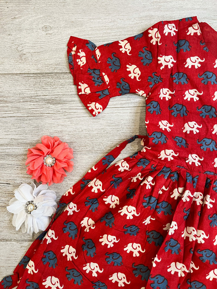 cotton tie back animal print dress for girls