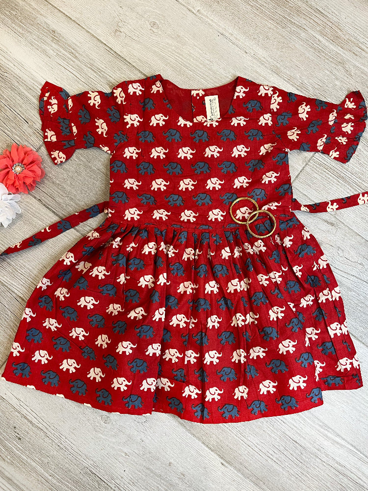 cotton tie back animal print dress for girls
