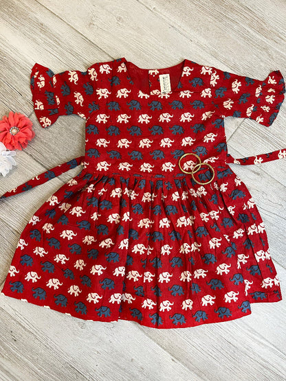 cotton tie back animal print dress for girls