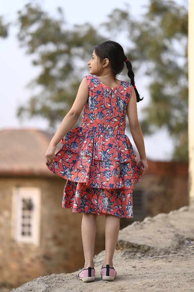 Floral cotton tiered dress for girls