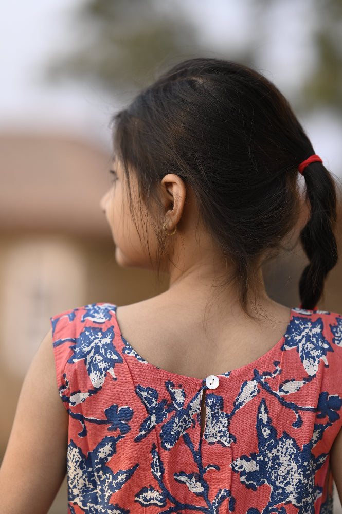 Floral cotton tiered dress for girls