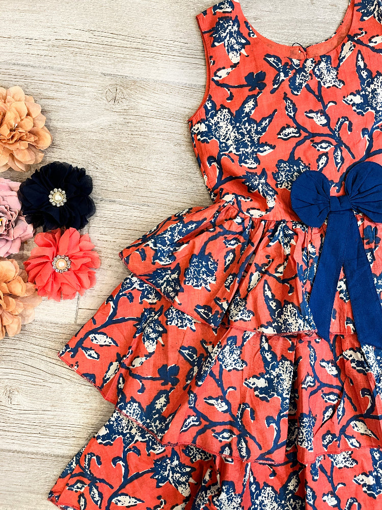 Floral cotton tiered dress for girls