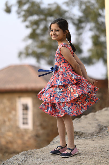 Floral cotton tiered dress for girls