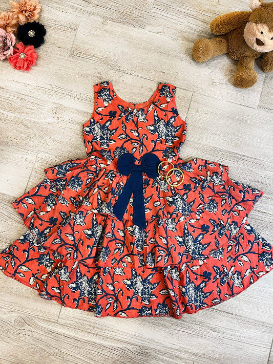 Floral cotton tiered dress for girls